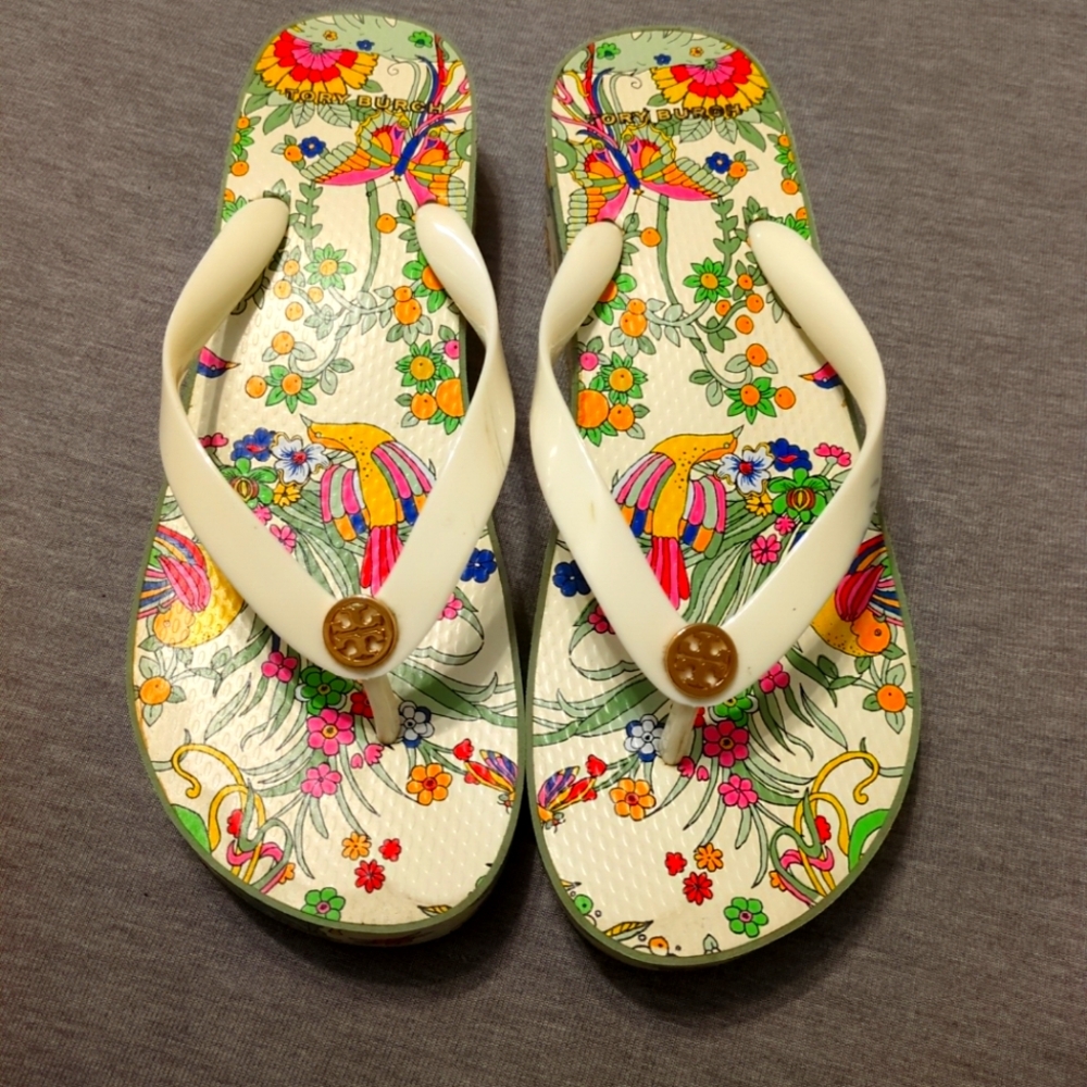 Tory Burch Women's Floral Flip Flops - Cream